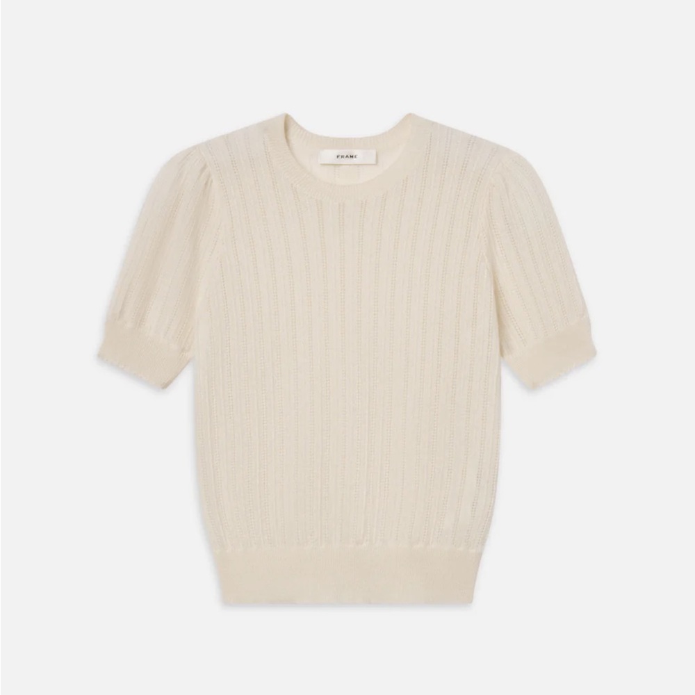 Frame Denim Cream Short-Sleeve Cable Knit Crew Sweater